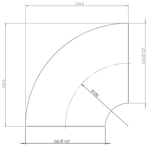 90ø Gomito saldato/Parete sottile OD=127 / T=1.5, INOX - 96325