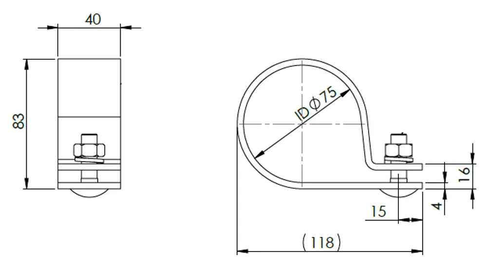 Tubo Fascetta, Ø=75 / L=40 mm, M10, ZINC - 99475
