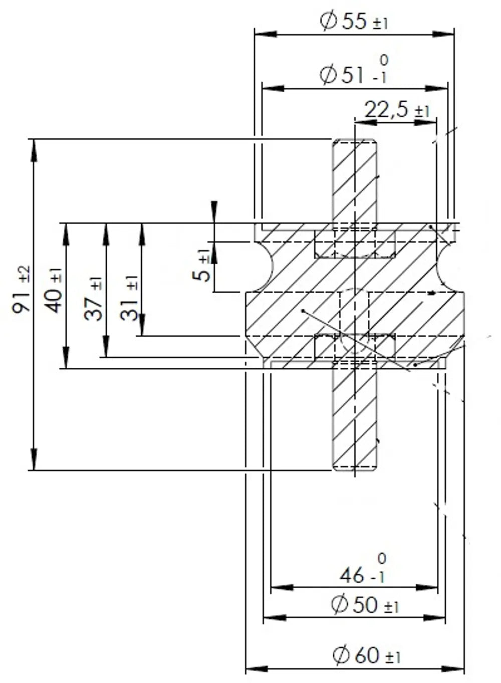 Supporto in gomma per DAF, Ø=60 /L=91, M12, ZINC - 21820