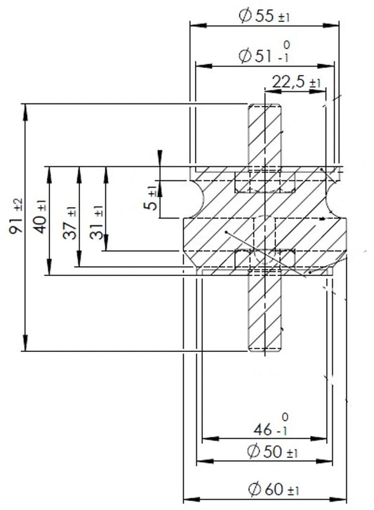 Supporto in gomma per DAF, Ø=60 /L=91, M12, ZINC - 21820
