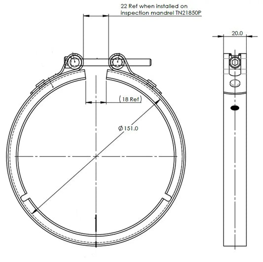 Fascetta a V Heavy Duty per stile DAF,  Ø=127 / L=20 mm, INOX - 21850