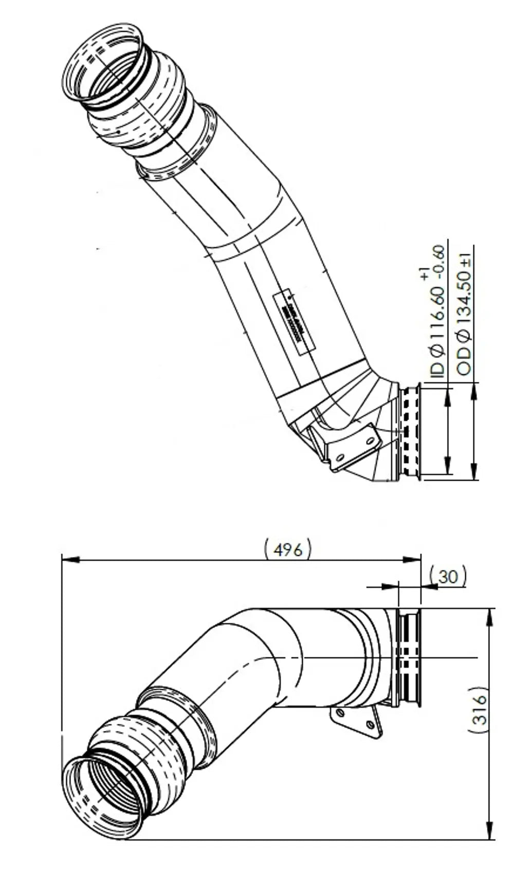 Tubo di scarico con soffietto per DAF - 2AE009