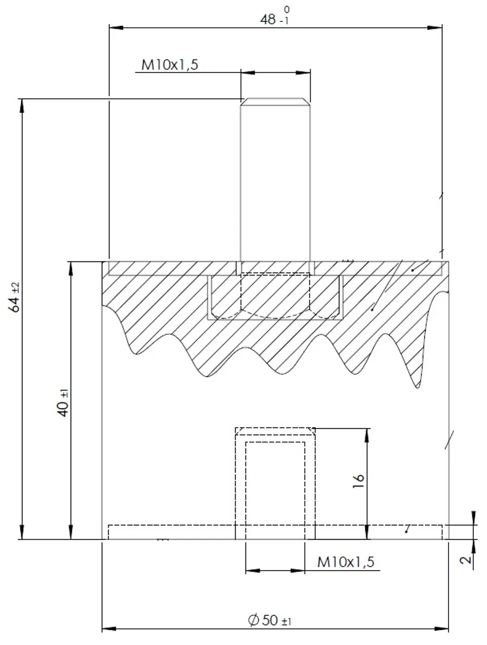 Supporto in gomma per MAN, Ø=50 / L=64, M10, ZINC - 49838