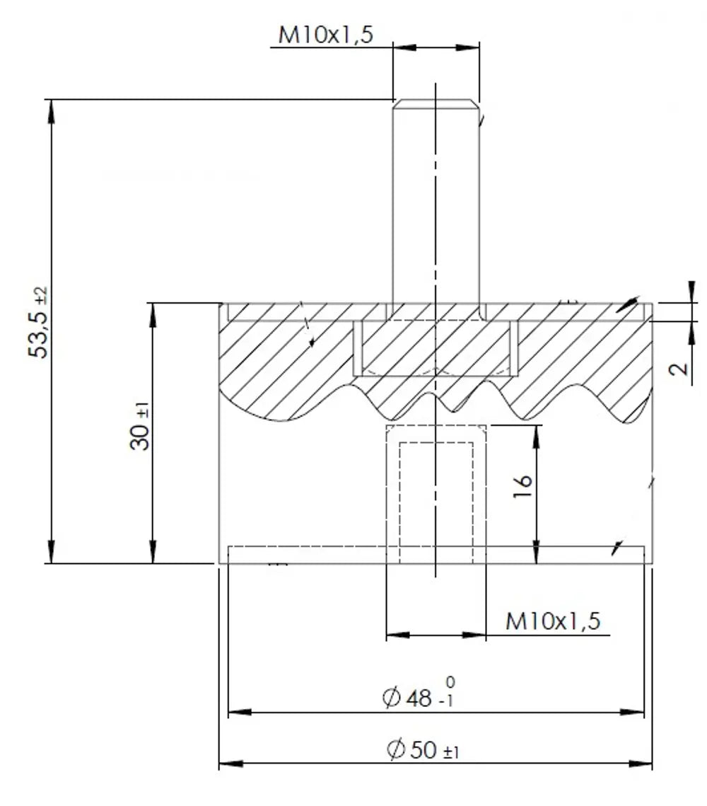 Supporto in gomma per MAN, Ø=50 / L=53.5, M10, ZINC - 49910
