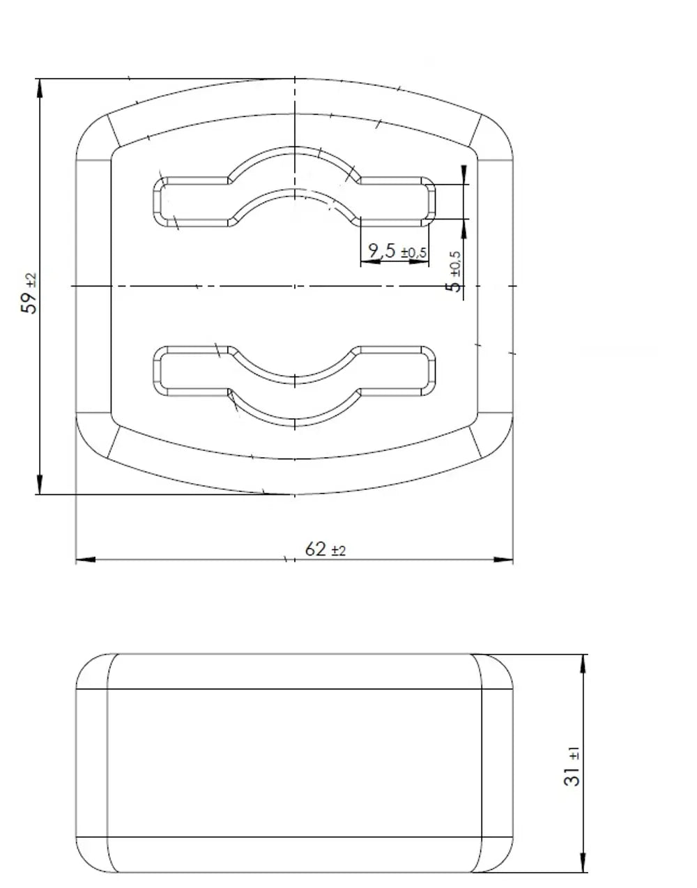 Supporto in gomma per Mercedes, L=31, W=62, H=59, Gomma - 50809