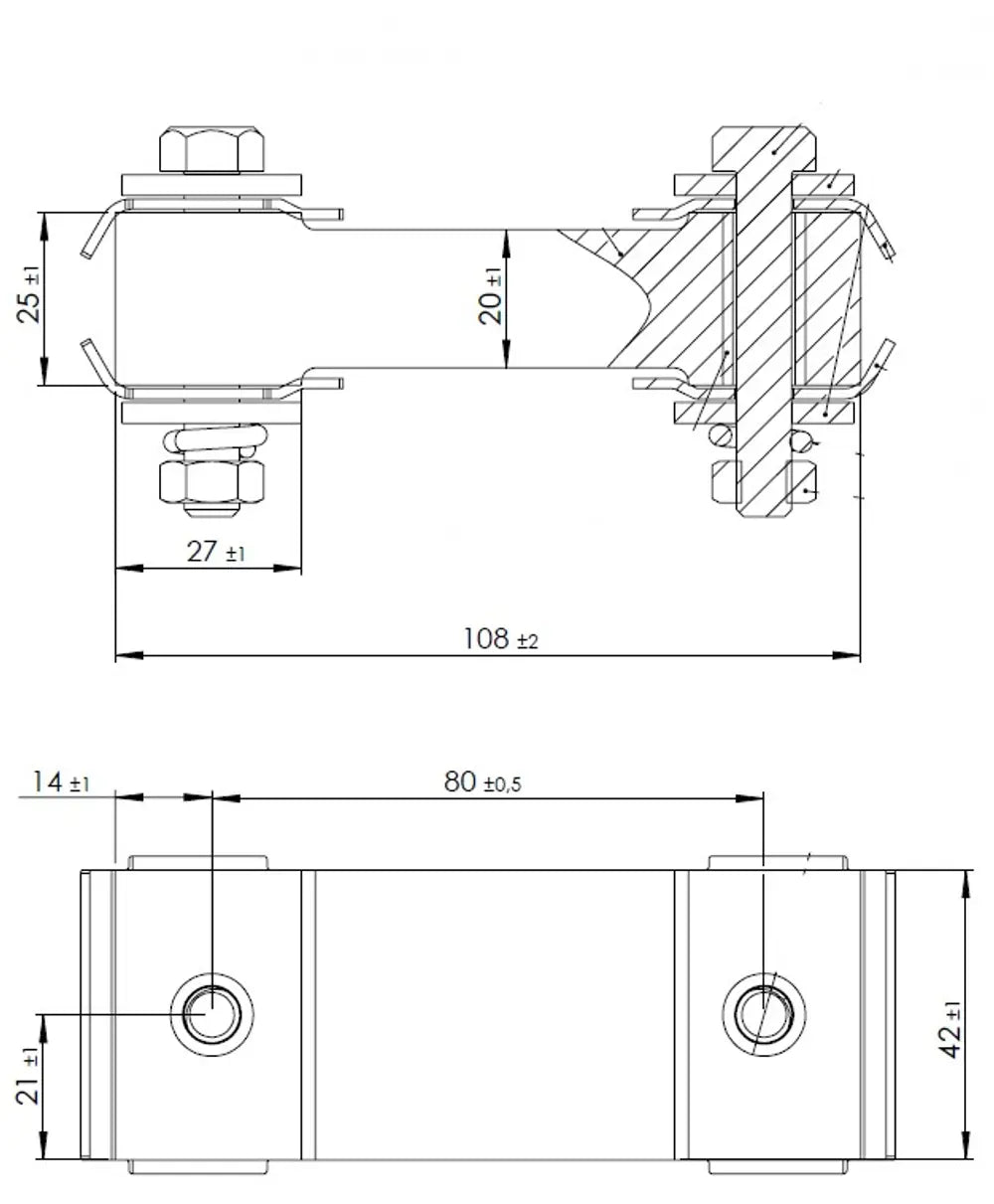 Supporto in gomma per Mercedes, L=108, W=42, H=25, M8, ZINC - 50904