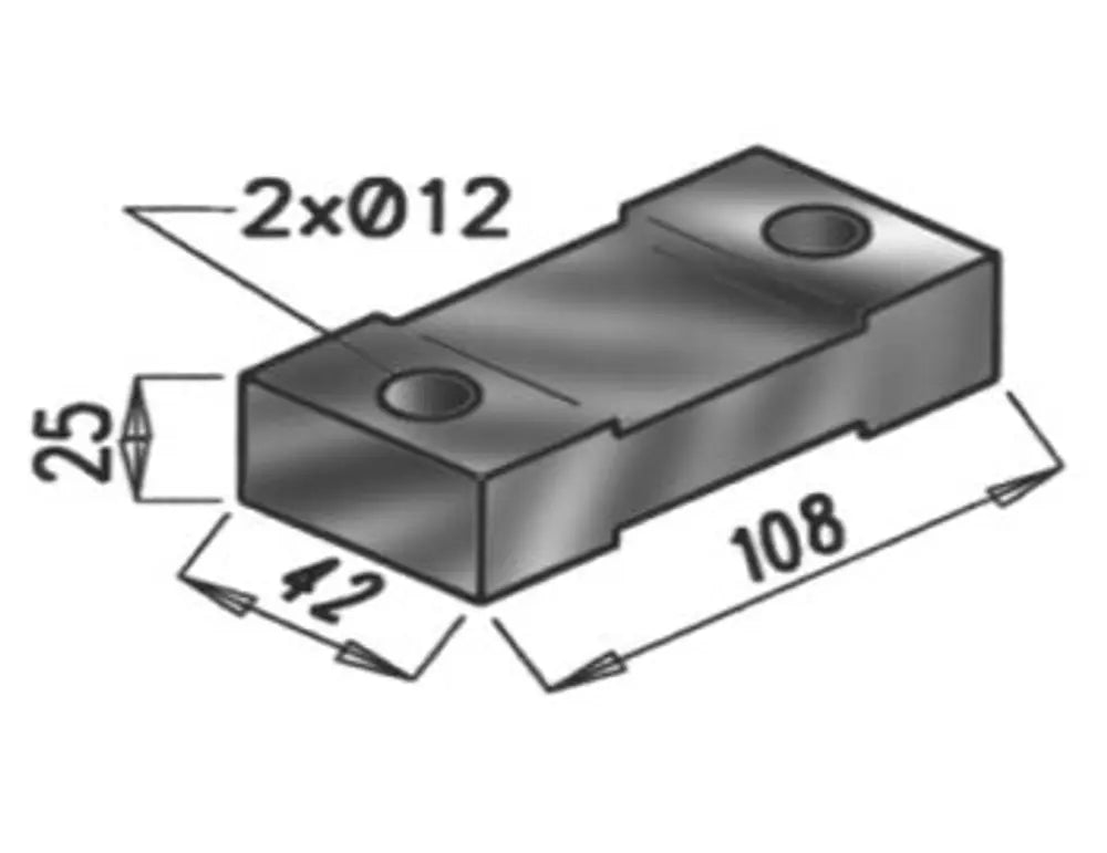 Supporto in gomma per Mercedes, L=108, W=42, H=25, M8, ZINC - 50904