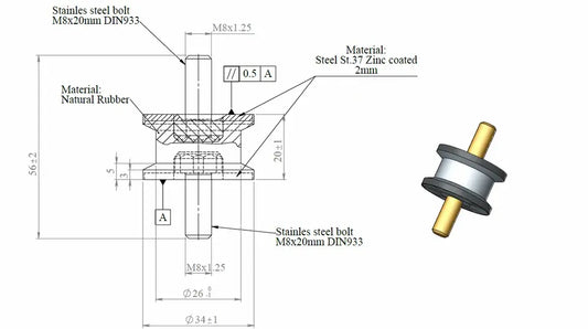Supporto in gomma per Mercedes, Ø=34 /L=56, M8, ZINC - 50907