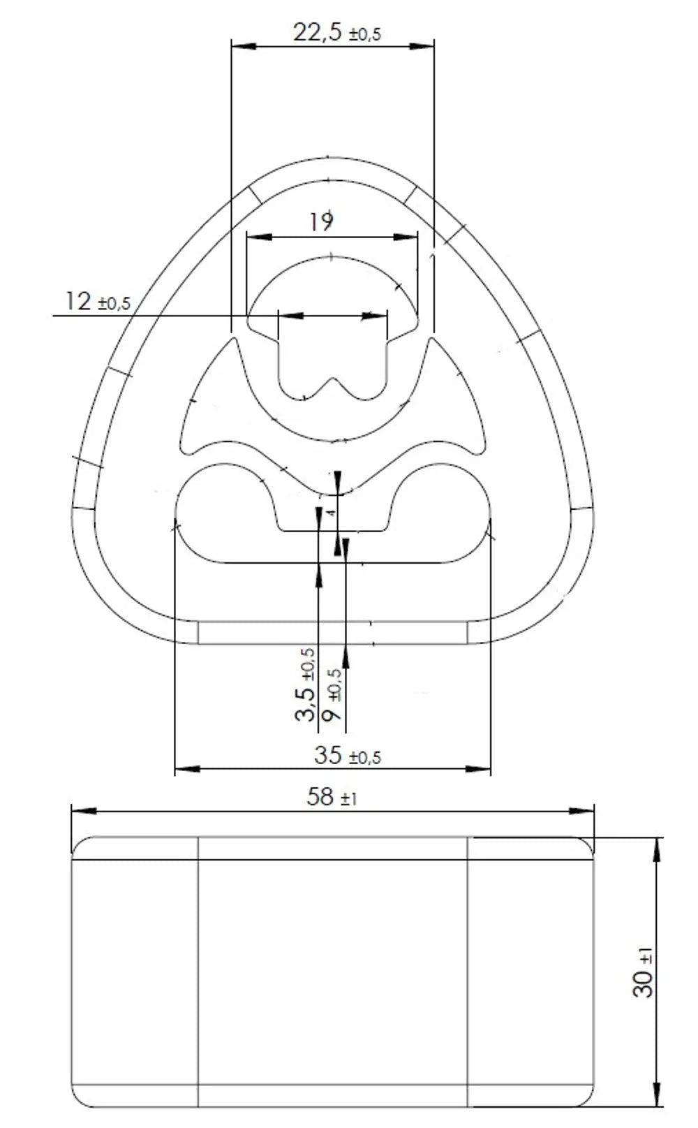 Supporto in gomma per Mercedes, L=30 / W= 58, Gomma - 50984