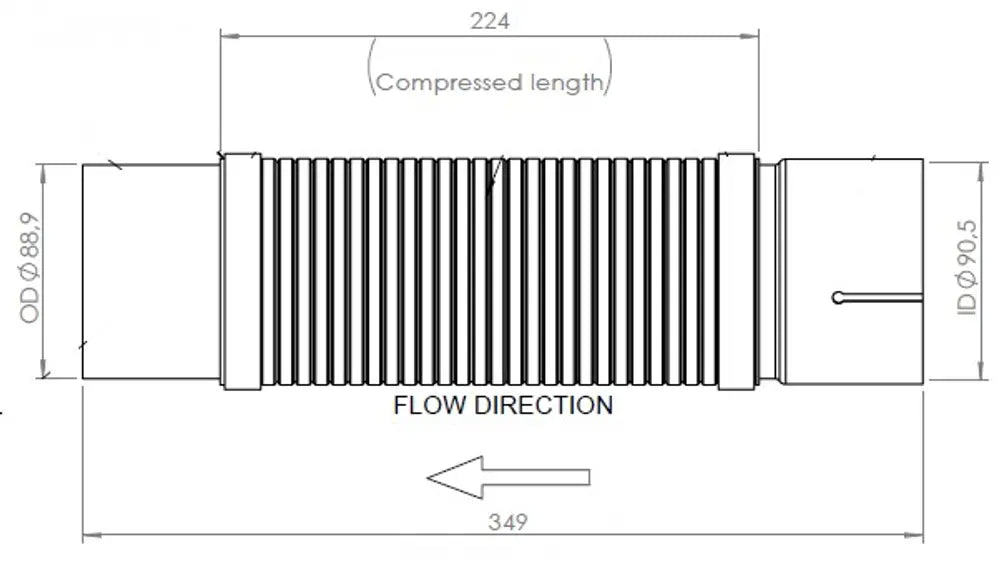 Tubo flessibile per Mercedes, D2S+, Ø=90.5 / L=349, ALU/SS - 51290