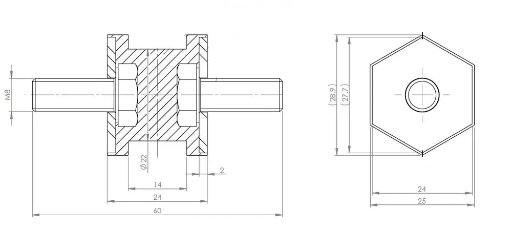 Supporto in gomma per Mercedes, Ø=27 /L=60, M8, ZINC - 51941