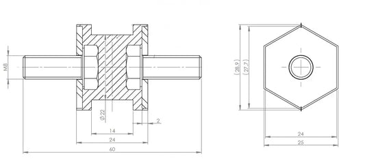 Supporto in gomma per Mercedes, Ø=27 /L=60, M8, ZINC - 51941