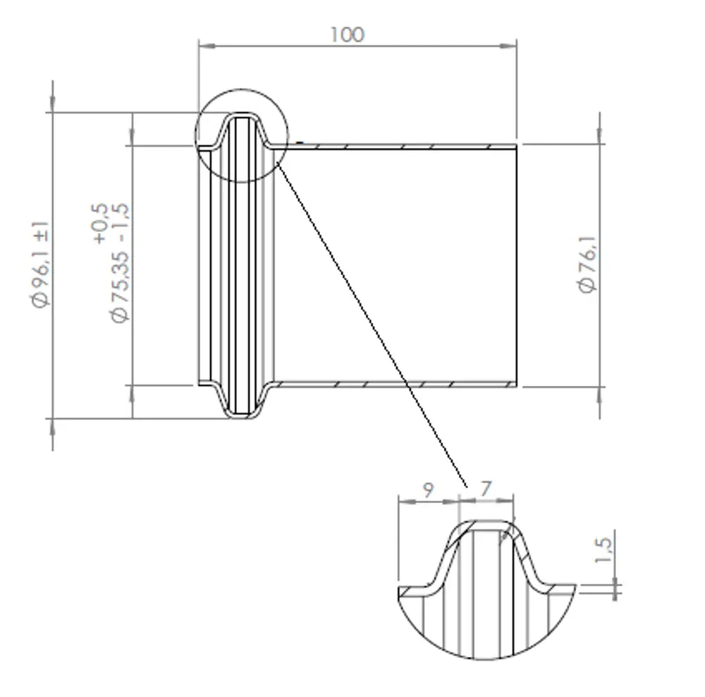 Raccordo tubo maschio, Ø=76.1 / L=100 mm, INOX - 532511