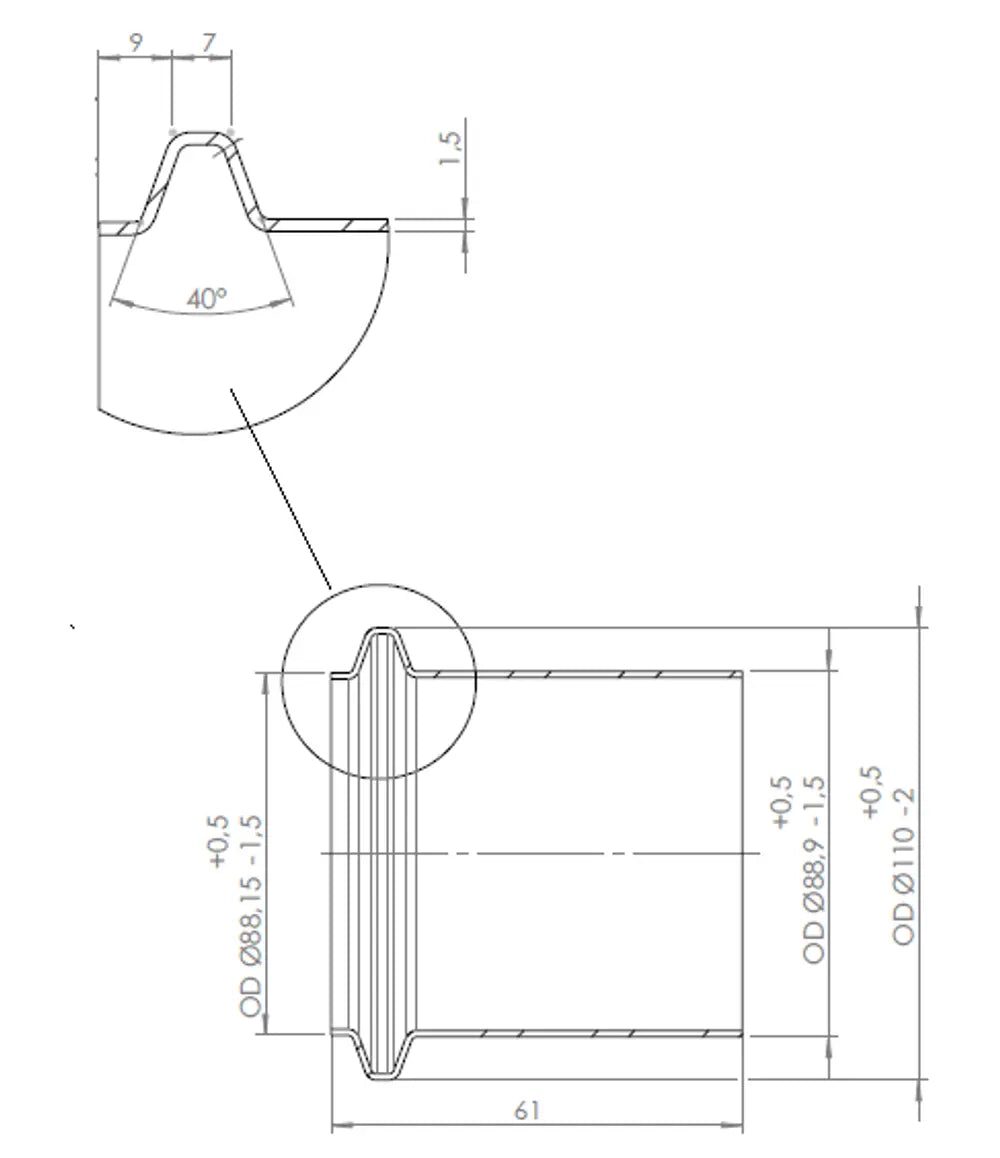 Raccordo tubo maschio, Ø=88.9 / L=61 mm, INOX - 532515