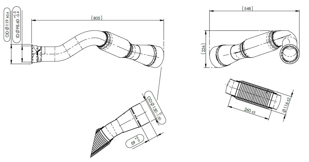 Tubo di scarico con soffietto per Mercedes - 5AA047
