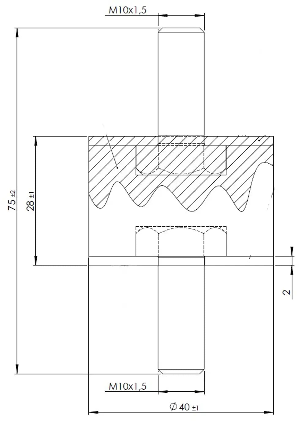 Supporto in gomma per Renault, Ø=40 / L=75, M10, ZINC - 64804
