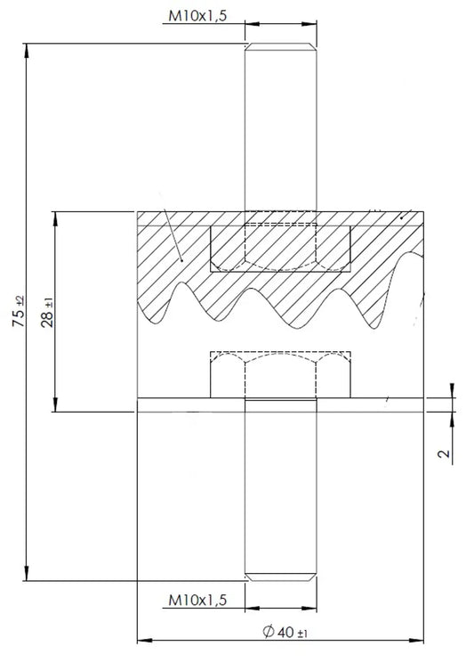 Supporto in gomma per Renault, Ø=40 / L=75, M10, ZINC - 64804