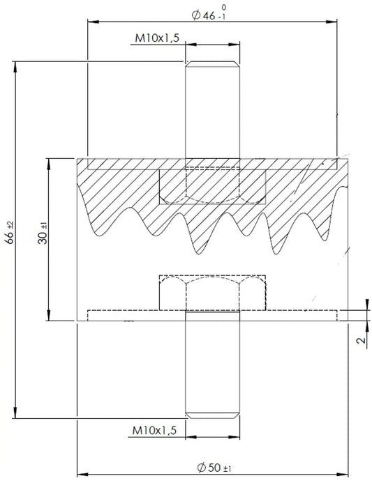 Supporto in gomma per Renault, Ø=50 / L=66, M10, ZINC - 64817