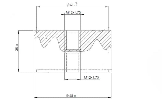 Supporto in gomma per Scania,  Ø=65 /L=35, M12, ZINC - 68900