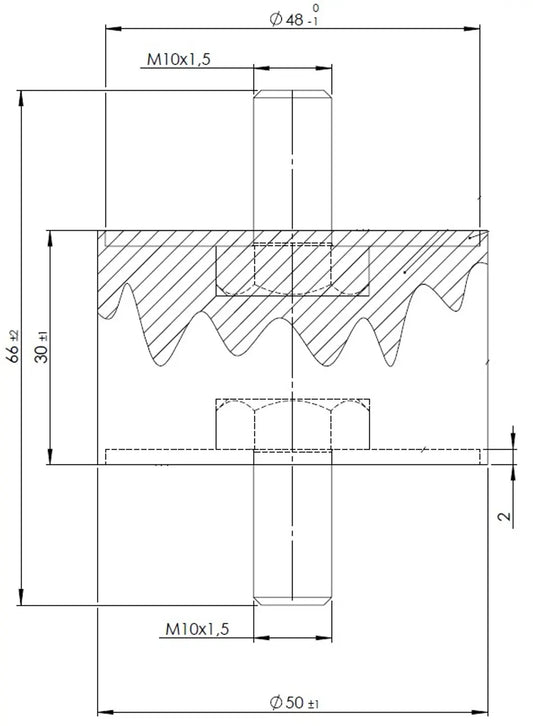 Supporto in gomma per Mercedes, Ø=50 /L=66, M10, ZINC - 69817