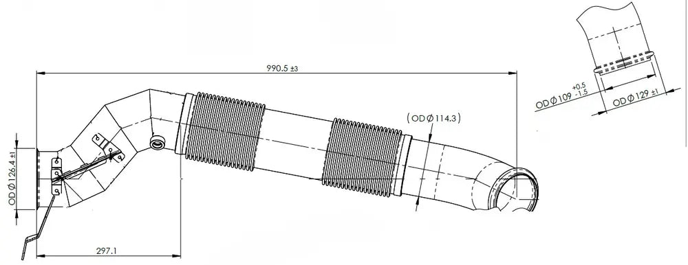 Tubo di scarico con soffietto per Scania - 6LE015