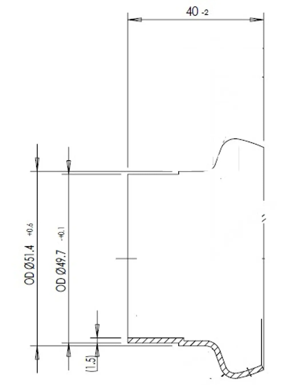 Raccordo tubo maschio per stile Mercedes, Ø=50 / L=40 mm, ALU - 78150