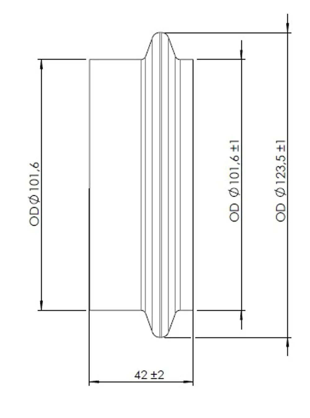 Raccordo tubo maschio per stile DAF,  Ø=101.6 / L=42 mm, ALU - 78201