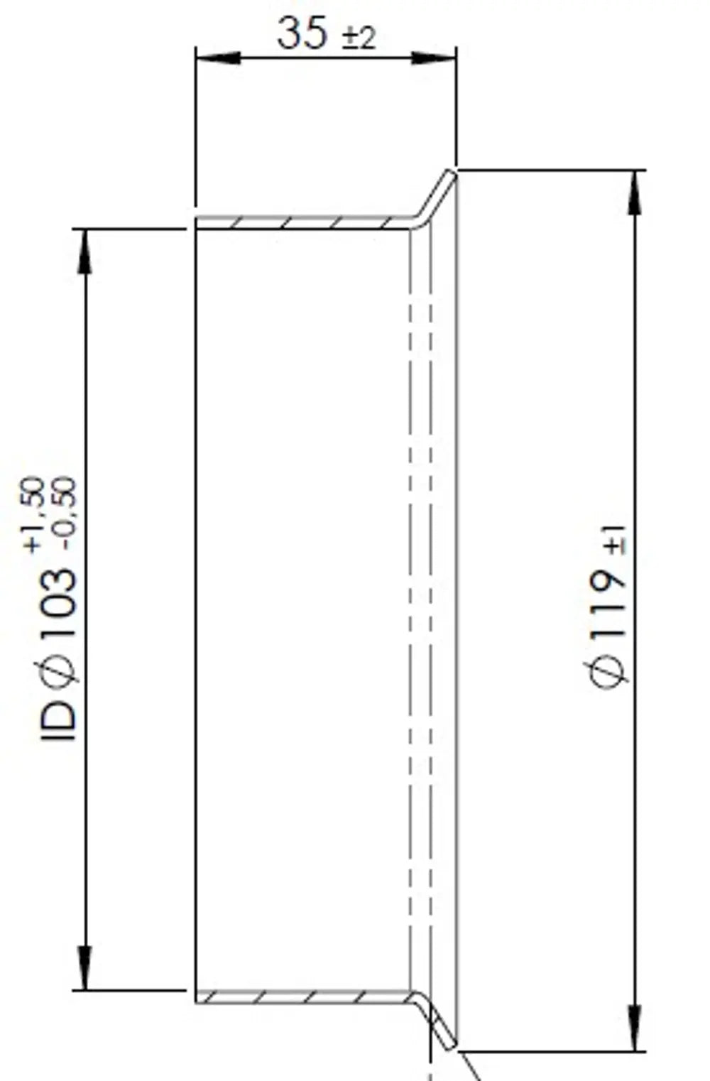 Raccordo tubo femmina per stile Volvo, Ø=103 / L=35 mm, ALU - 78203