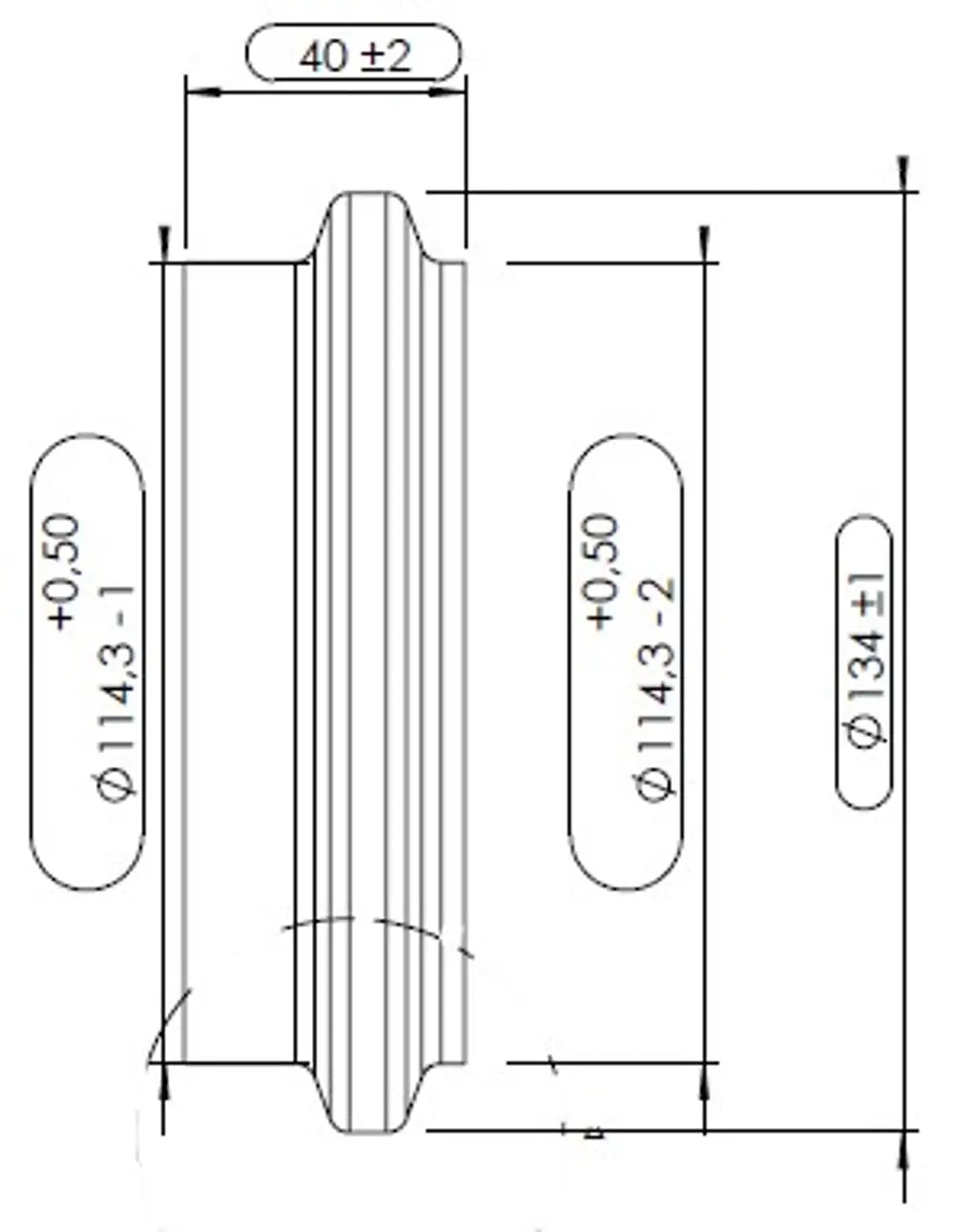 Raccordo tubo maschio per stile Volvo, Ø=114.3 / L=40 mm, ALU - 78214