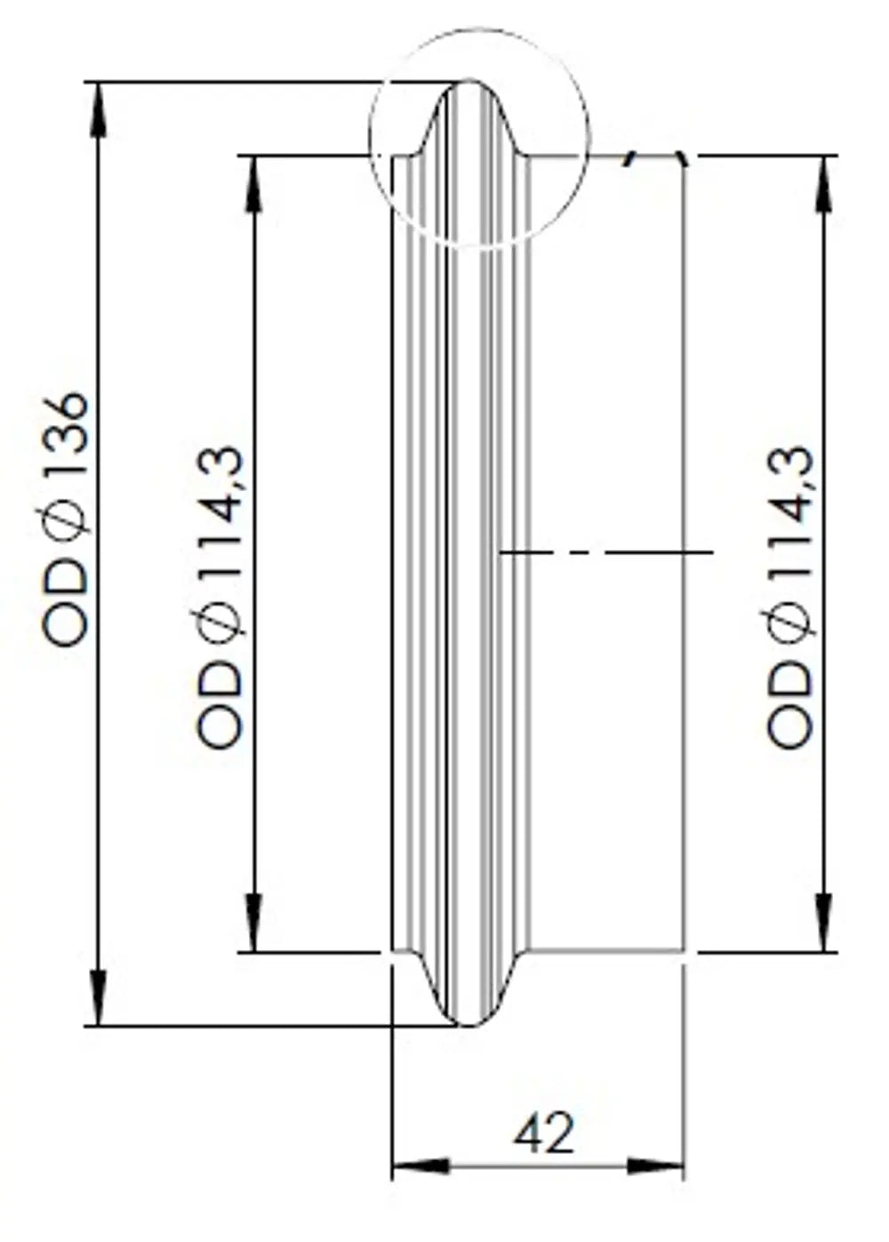 Raccordo tubo maschio per stile DAF,  Ø=114.3 / L=42 mm, ALU - 78215