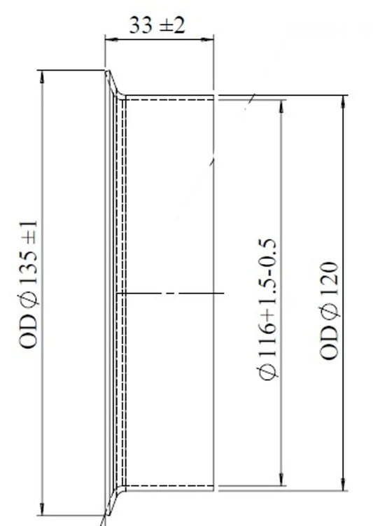 Raccordo tubo femmina per stile DAF, Ø=116 /L=33 mm, ALU - 78216