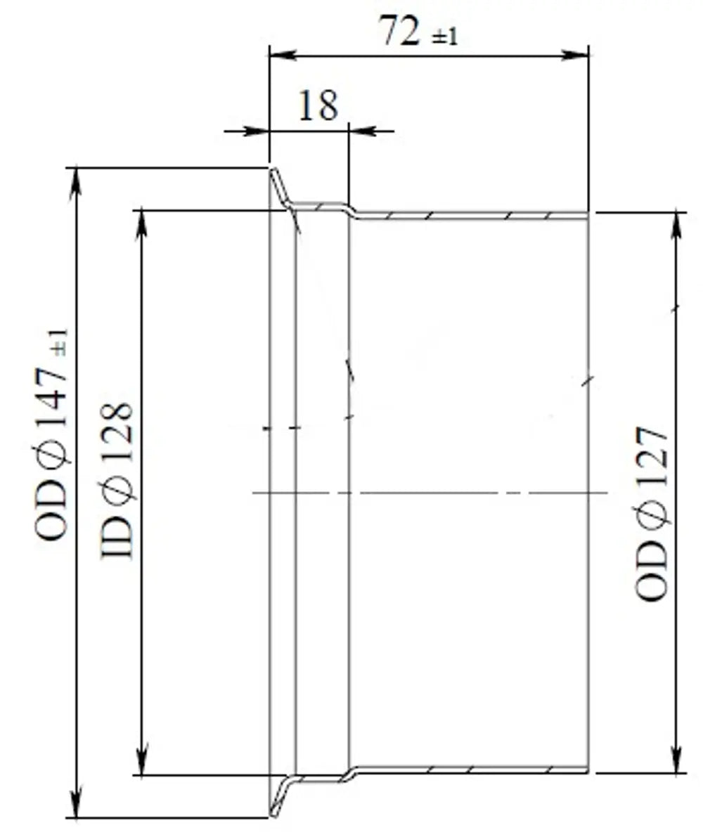 Raccordo tubo femmina per stile DAF, Ø=127 /L=72 mm, ALU - 78230