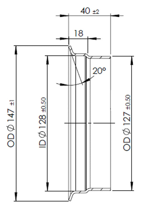 Raccordo tubo femmina per stile Volvo, Ø=127 / L=40 mm, INOX - 78232