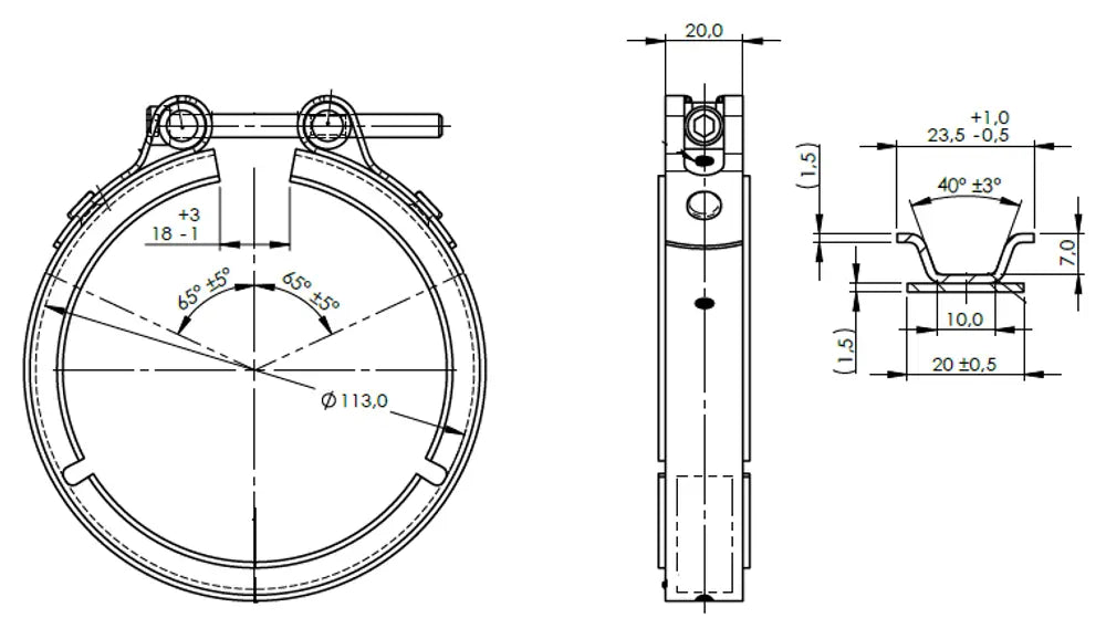 Fascetta a V Heavy Duty per stile Volvo, Ø=88.9 / L=20 mm, INOX - 78890