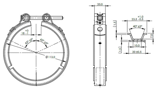 Fascetta a V Heavy Duty per stile Volvo, Ø=88.9 / L=20 mm, INOX - 78890