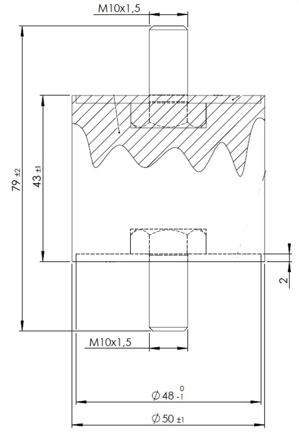 Supporto in gomma per Volvo, Ø=50 / L=79, M10, ZINC - 80949