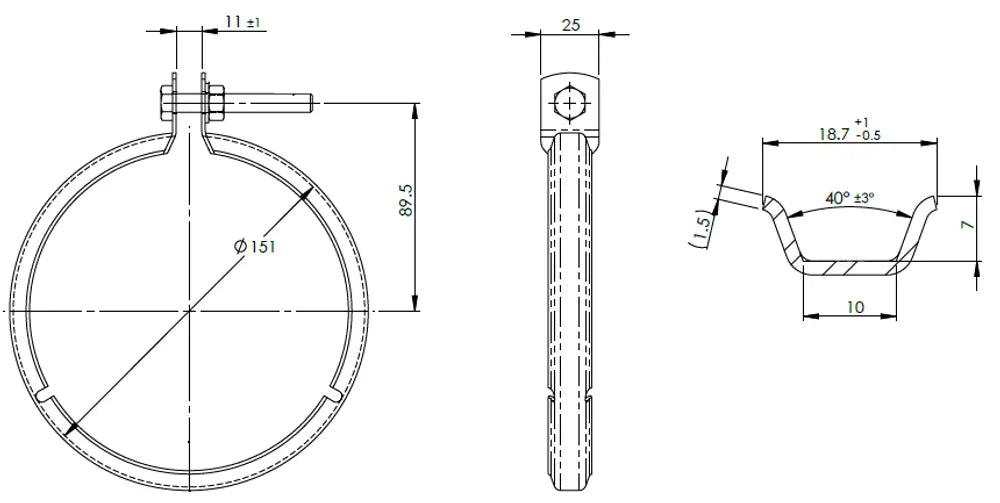 Fascetta a V Heavy Duty per Volvo, ID=127 / L=25 mm, ALU, E-line - 81921