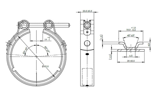 Fascetta a V Heavy Duty per DAF, Ø=82 / L=20, INOX - 88861