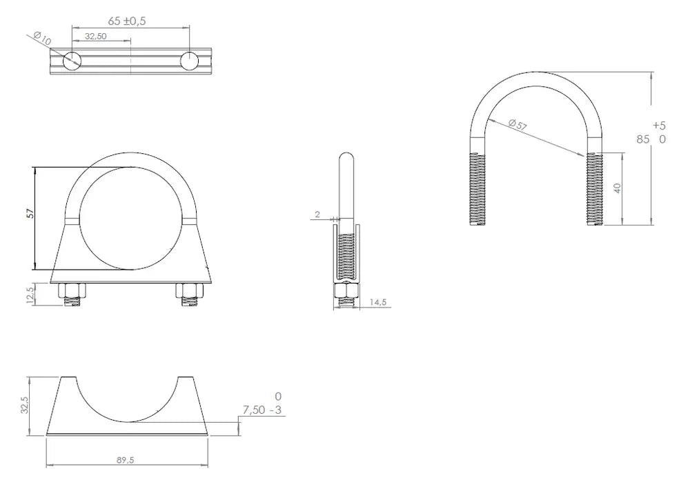 Fascetta a U per Nissan, Ø=57 / L=85, M8, ZINC - 90057