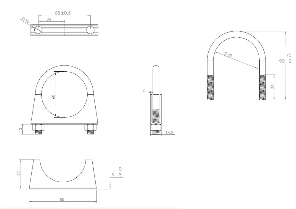 Fascetta a U per Dodge, Ø=60 / L=90, M8, ZINC - 90060
