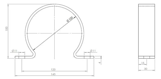 Staffa per tubo, Ø=100 / L=120 mm, ZINC - 90104