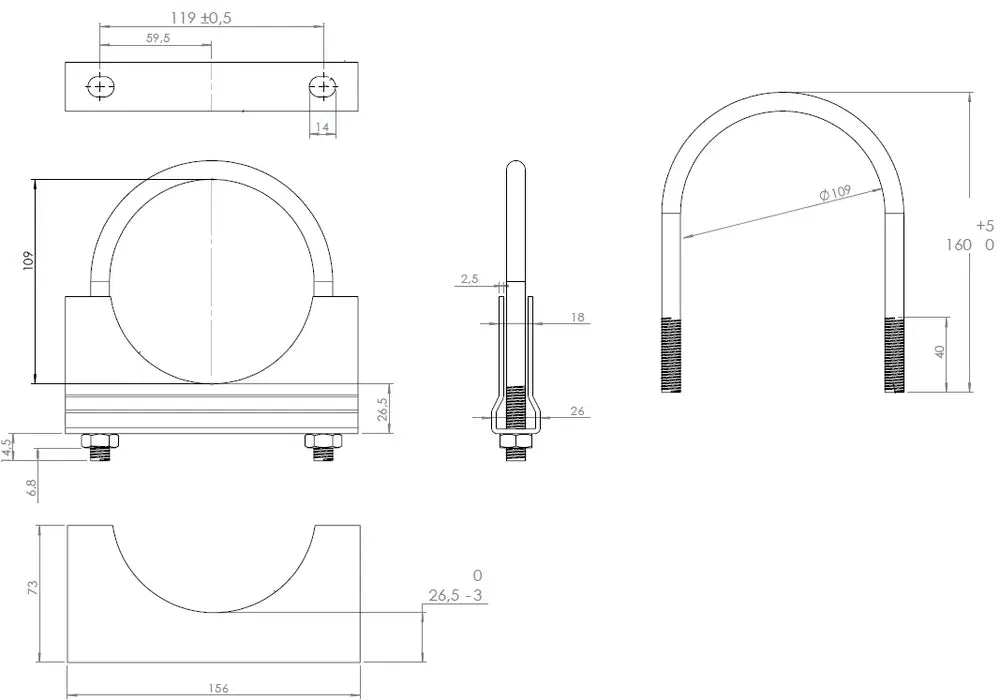 Fascetta a U per DAF, Ø=109/L=160 mm, M10, ZINC - 90109