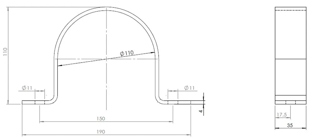 Staffa per tubo, Ø=110 / L=150 mm, ZINC - 90110