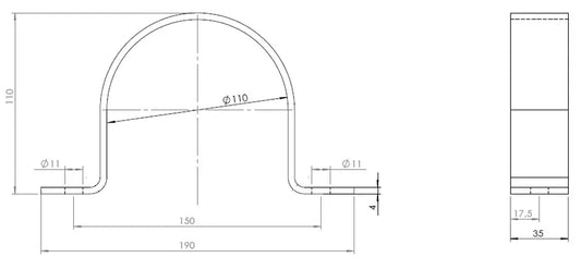 Staffa per tubo, Ø=110 / L=150 mm, ZINC - 90110