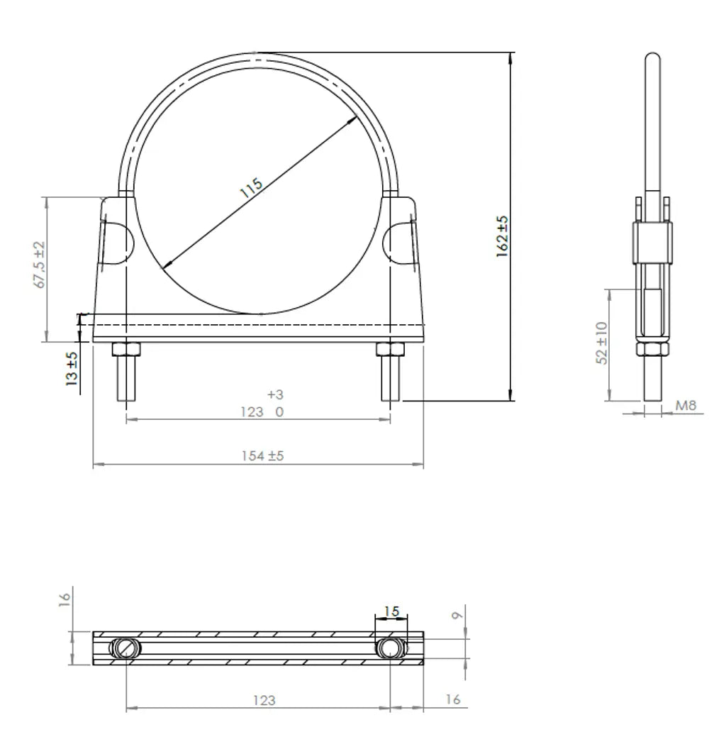 Fascetta a U, Ø=114.3 / L=150, M8, INOX - 90111