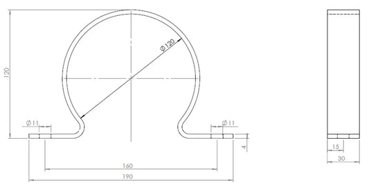 Staffa per tubo, Ø=120 / L=160, ZINC - 90121