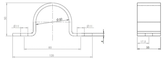 Staffa per tubo, Ø=50 / L=85, ZINC - 90151