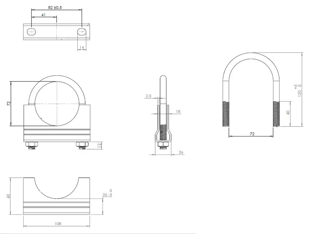 Fascetta a U, Ø=72/L=120 mm, M10, ZINC - 90172