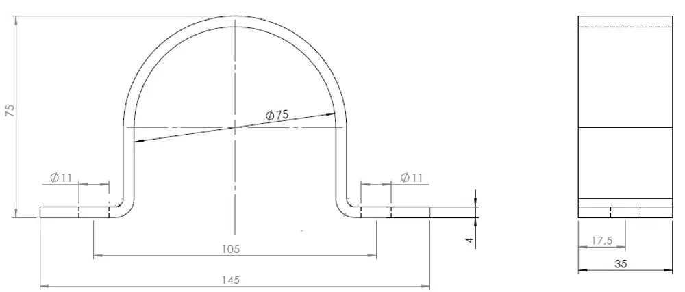 Staffa per tubo, Ø=75 / L=105, ZINC - 90175
