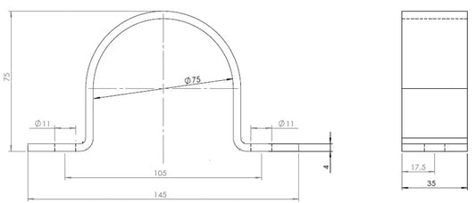 Staffa per tubo, Ø=75 / L=105, ZINC - 90175